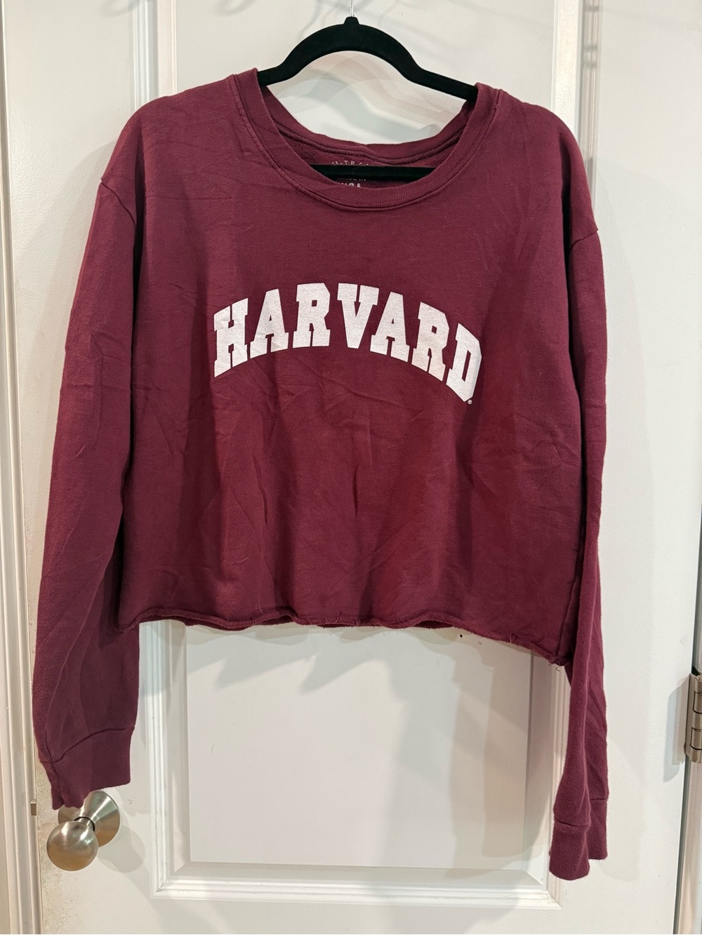 Harvard Cropped Maroon Crewneck Sweatshirt - White Logo